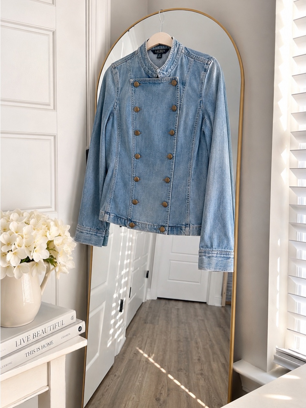 Lauren Ralph Lauren Denim Military Jacket Asymmetrical Size 4